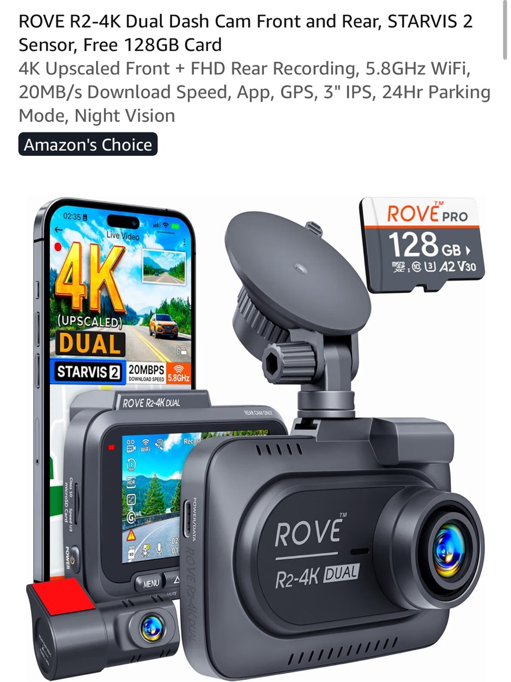 ROVE R2-4K Dual Dash Cam in Black and Gray